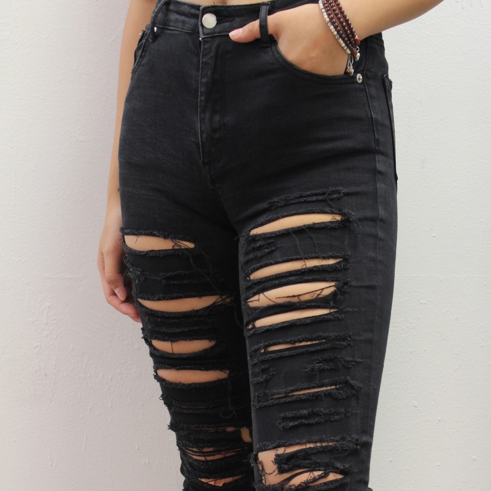 Forever 21 Ripped Faded Black Skinny Jeans